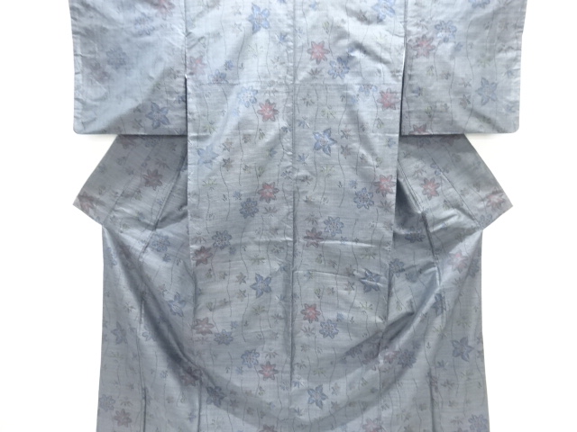 よろけ縞に花模様織出し本場泥大島紬着物